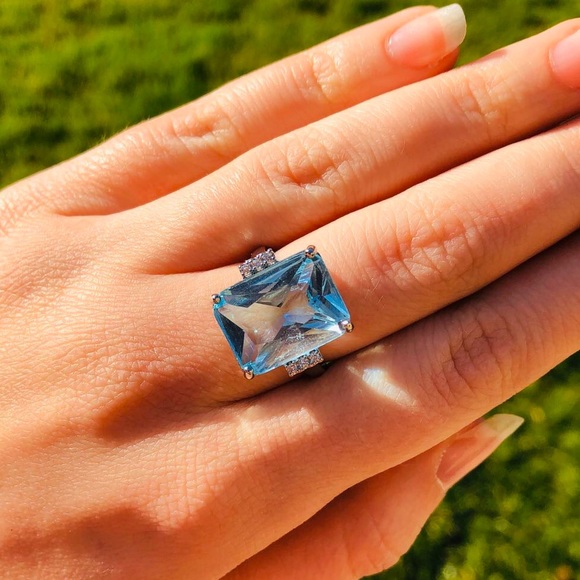 NEW Aquamarine Sterling Silver Ring - Picture 5 of 7